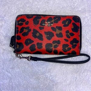 COACH “Long Zip Around” Wallet/Wristlet Red/Cheetah print